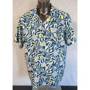 Mens LANDS‎ END Fish Aquarium All Over Print Shirt Size XXL Button Front Blue
